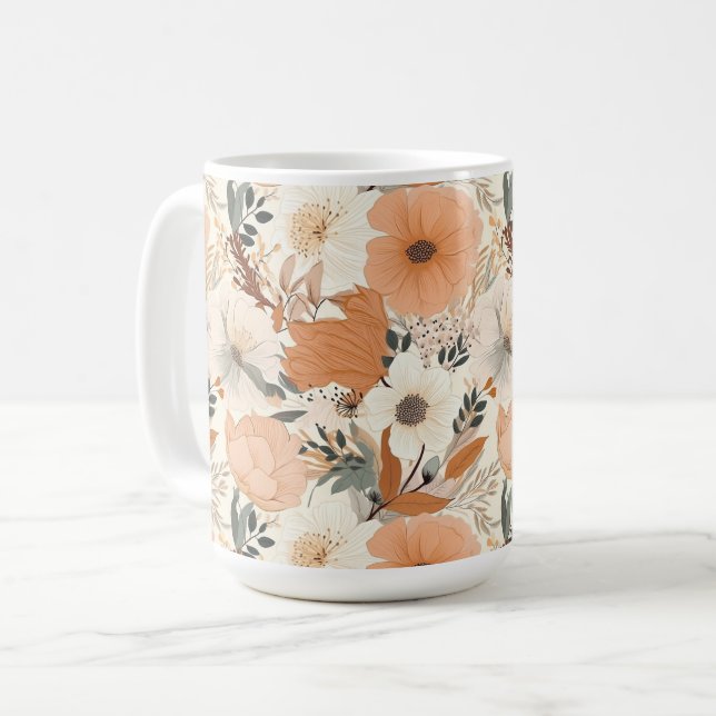 Boho style flowers pattern light colours coffee mug (Front Left)