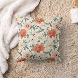 Boho style flowers pattern light colours cushion