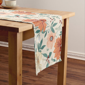 Boho style flowers pattern light colours short table runner