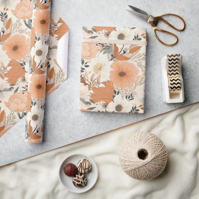 Boho style flowers pattern light colours wrapping paper (Crafts)