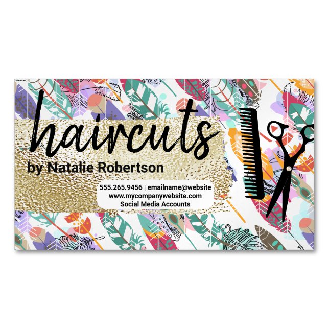 Boho Style | Gold Brushed | Salon Tools Magnetic Business Card (Front)