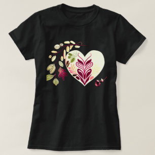 BOHO-STYLE HEART WITH ORNAMENTS FLOWERS DESIGN T-Shirt