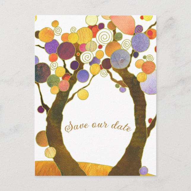 Boho Style Love Trees Wedding Save the Date Announcement Postcard (Front)