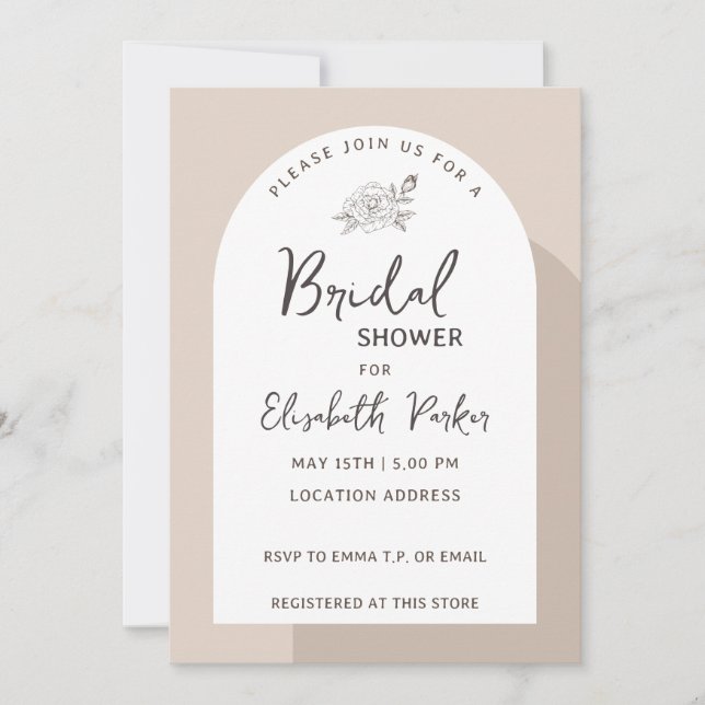 Boho Style Minimalist Brown Colour Bridal Shower Invitation (Front)