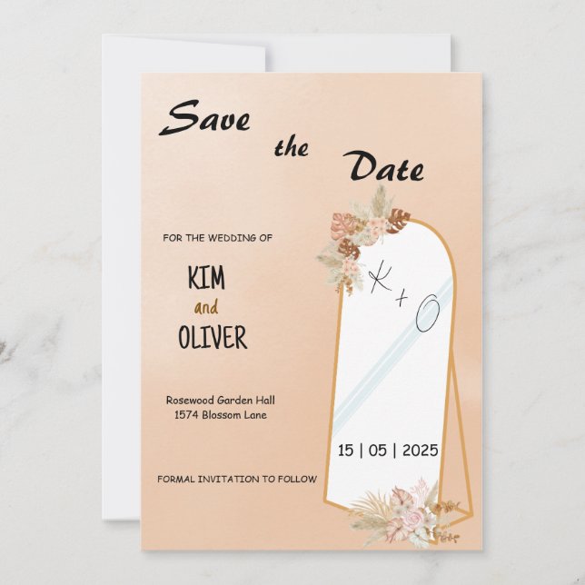 Boho style mirror wedding invitation (Front)