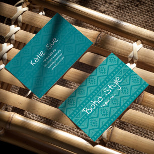 Boho Style Native Blue Pattern Ethnic Monogram Business Card