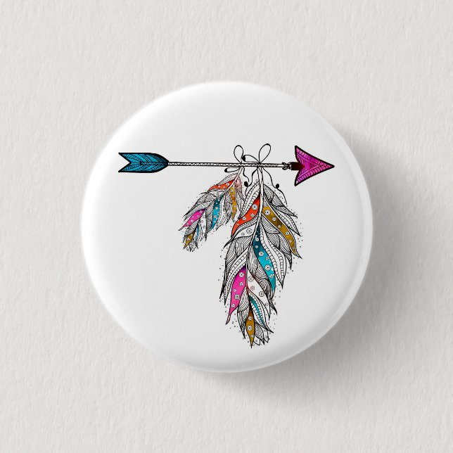 boho style ornamental feathers hanging 3 cm round badge (Front)