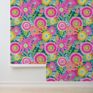 Boho style pink flowers wallpaper