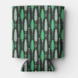 boho style retro ethnic feather green pattern can cooler
