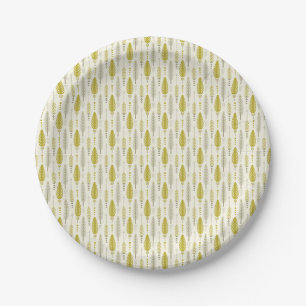 boho style retro ethnic feather yellow pattern paper plate