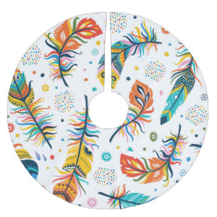 Boho style, seamless feather pattern. brushed polyester tree skirt