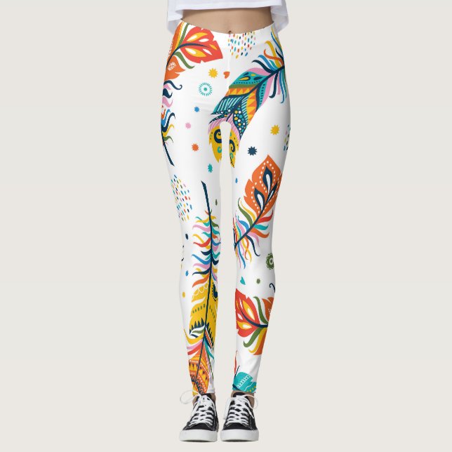 Boho style, seamless feather pattern. leggings (Front)