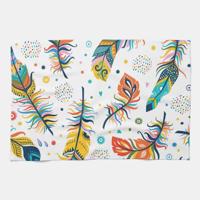 Boho style, seamless feather pattern. tea towel (Horizontal)