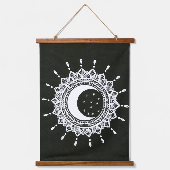 Boho style Sun & Moon mandala art Hanging Tapestry (Front)