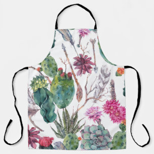Boho Style, Vintage Cactus Watercolor. Apron