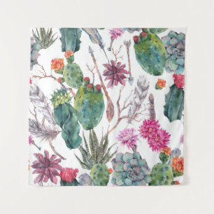 Boho Style, Vintage Cactus Watercolor. Tapestry