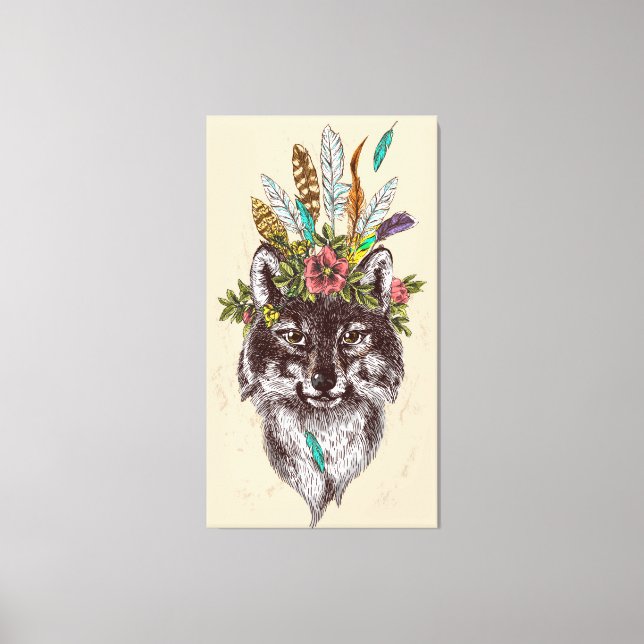 Boho Style Wolf Halo Portrait Canvas Print (Front)