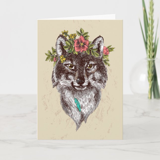 Boho Style Wolf Halo Portrait Card (Front)