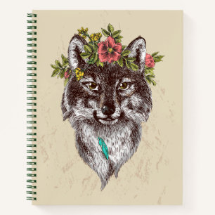 Boho Style Wolf Halo Portrait Notebook