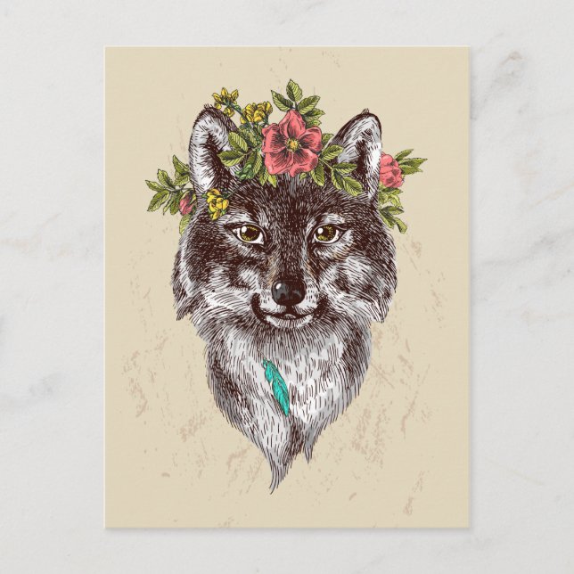 Boho Style Wolf Halo Portrait Postcard (Front)