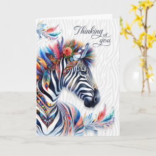 Boho Style Zebra Feathers Thinking of You Blank Card