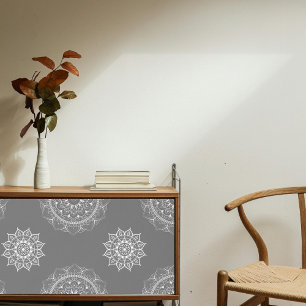 Boho Stylish Grey And White Mandala Pattern Wallpaper