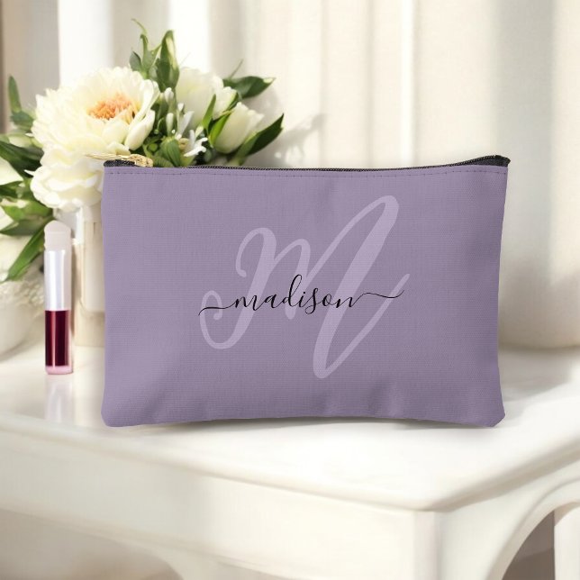 Boho Stylish Purple Monogram and Name Accessory Pouch (Creator Uploaded)