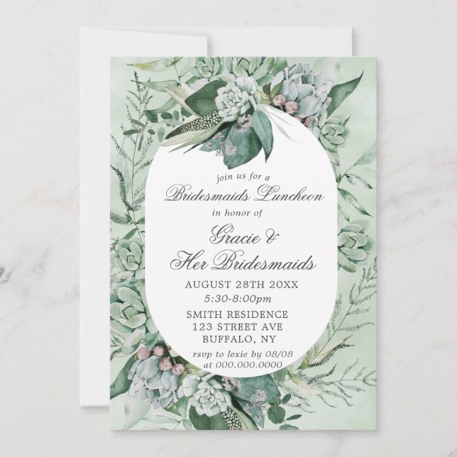 Boho Succulent Bridesmaids Luncheon Invitation (Front)