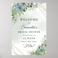 Boho succulent eucalyptus Bridal Shower count down