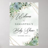 Boho succulent eucalyptus gold baby shower Welcome