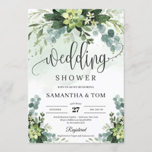 Boho succulent floral foliage eucalyptus wedding invitation