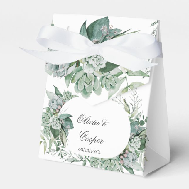 Boho Succulent Greenery Wedding Favour Box (Front Side)