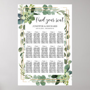 Boho succulent leaves floral gold geometric poster