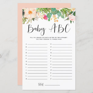 Boho Succulents Baby ABC Baby Shower Game