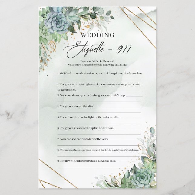 Boho succulents eucalyptus gold Etiquette 911 (Front)