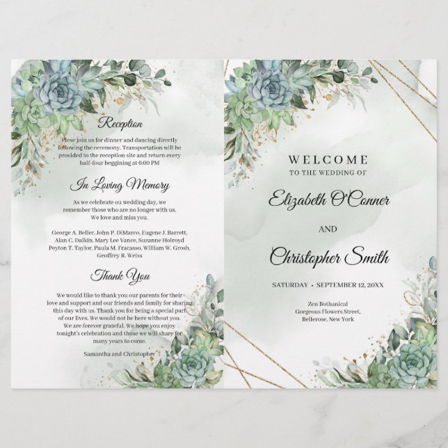 Boho succulents eucalyptus gold frame wedding (Front)