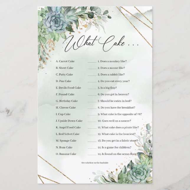 Boho succulents eucalyptus gold frame What Cake (Front)