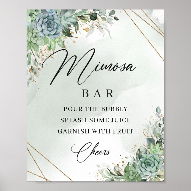  Boho succulents eucalyptus gold mimosa bar sign (Front)