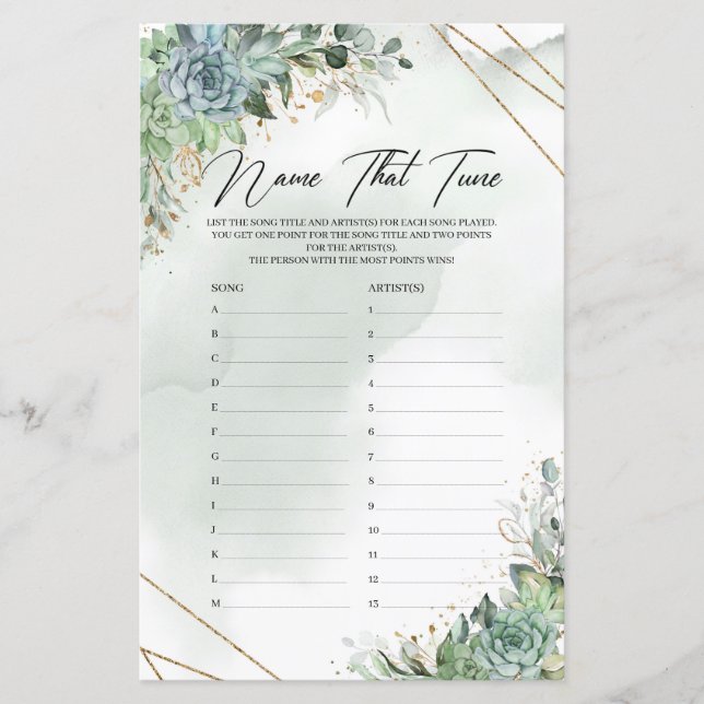 Boho succulents eucalyptus gold Name That Tune (Front)