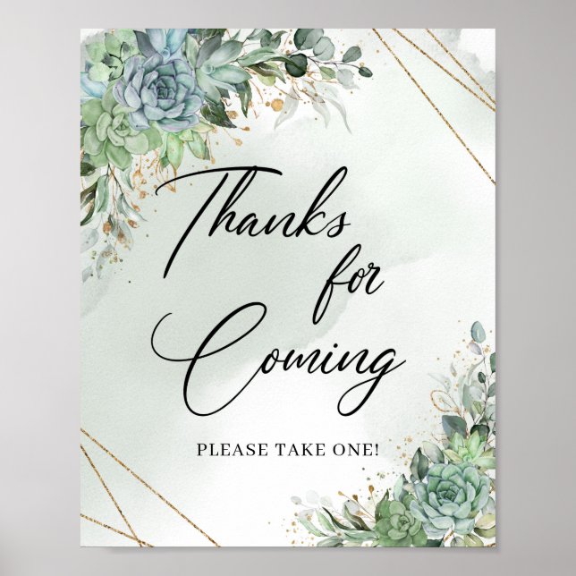 Boho succulents eucalyptus gold Thanks for Coming Poster (Front)