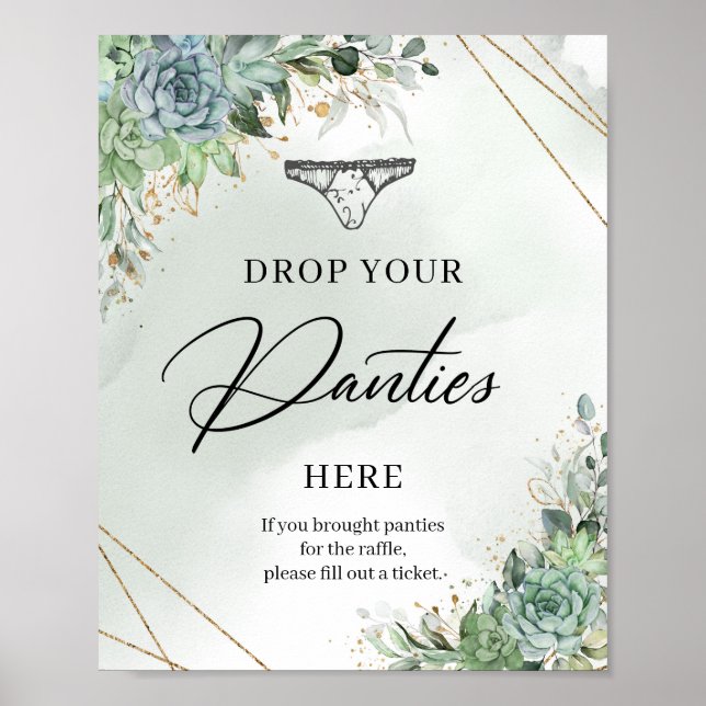 Boho succulents gold Drop your Panties here Sign (Front)