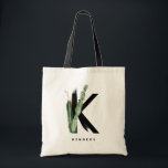 Boho Succulents Letter K Monogram Bridesmaid Tote Bag<br><div class="desc">Customisable letter K monogram tote bag featuring watercolor succulents,  faux gold foil leaf and black watercolor brush accents. Personalise this succulent tote bag by adding your name or other details. This boho letter K monogram bag will be perfect as a gift. Other letters are available.</div>