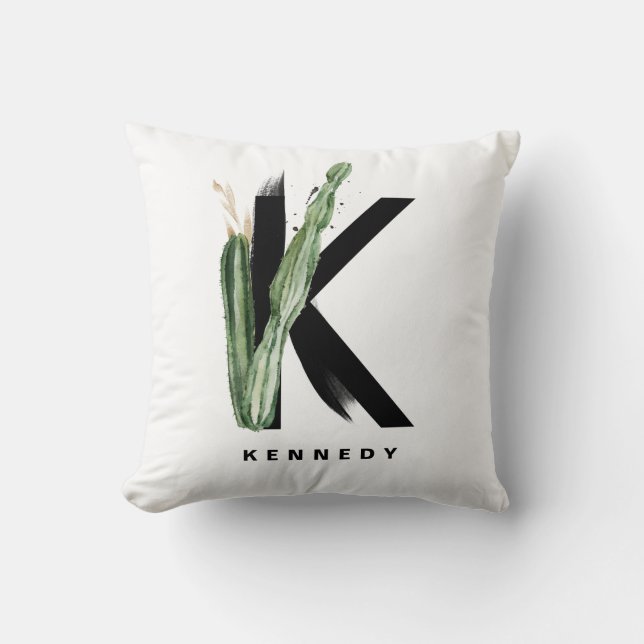 Boho Succulents Letter K Monogram Personalised Cushion (Front)