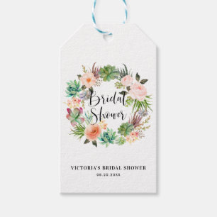 Boho Succulents Wreath Bridal Shower Thank You Gift Tags