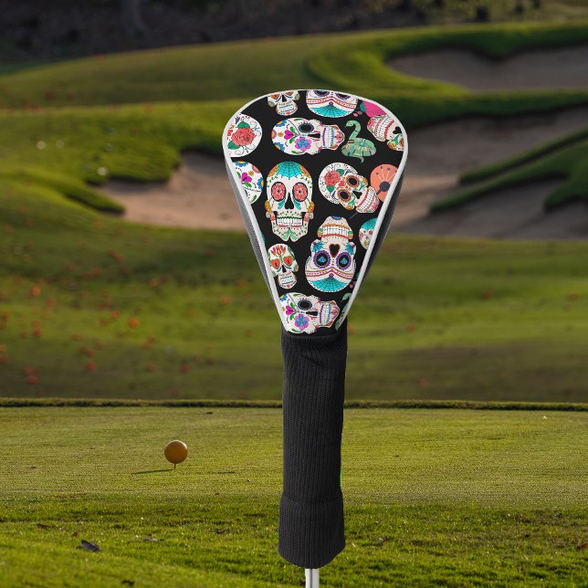 Boho Sugar Skulls on Black Golf Head Cover (Creator Uploaded)