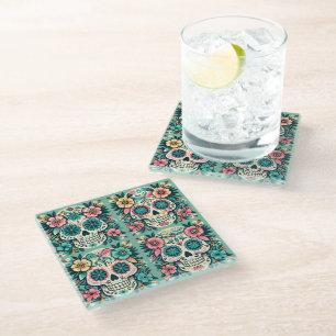 Boho SugarSkulls  Glass Coaster