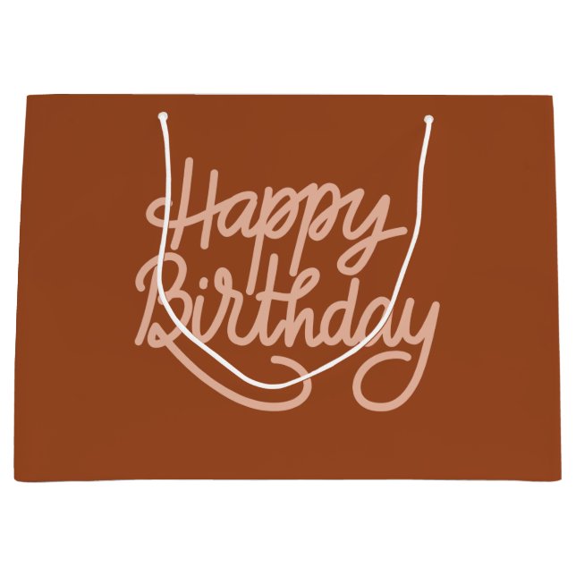 Boho Summer Brown Terracotta Trendy Happy Birthday Large Gift Bag (Front)