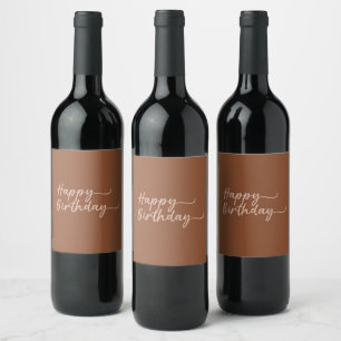 Boho Summer Brown Terracotta Trendy Happy Birthday Wine Label