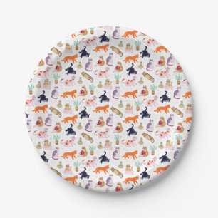 Boho Summer Cute Cats Green Cactus Paper Plate
