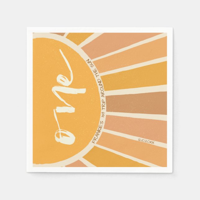 Boho Summer First Trip Around Sun Birthday Napkin (Front)